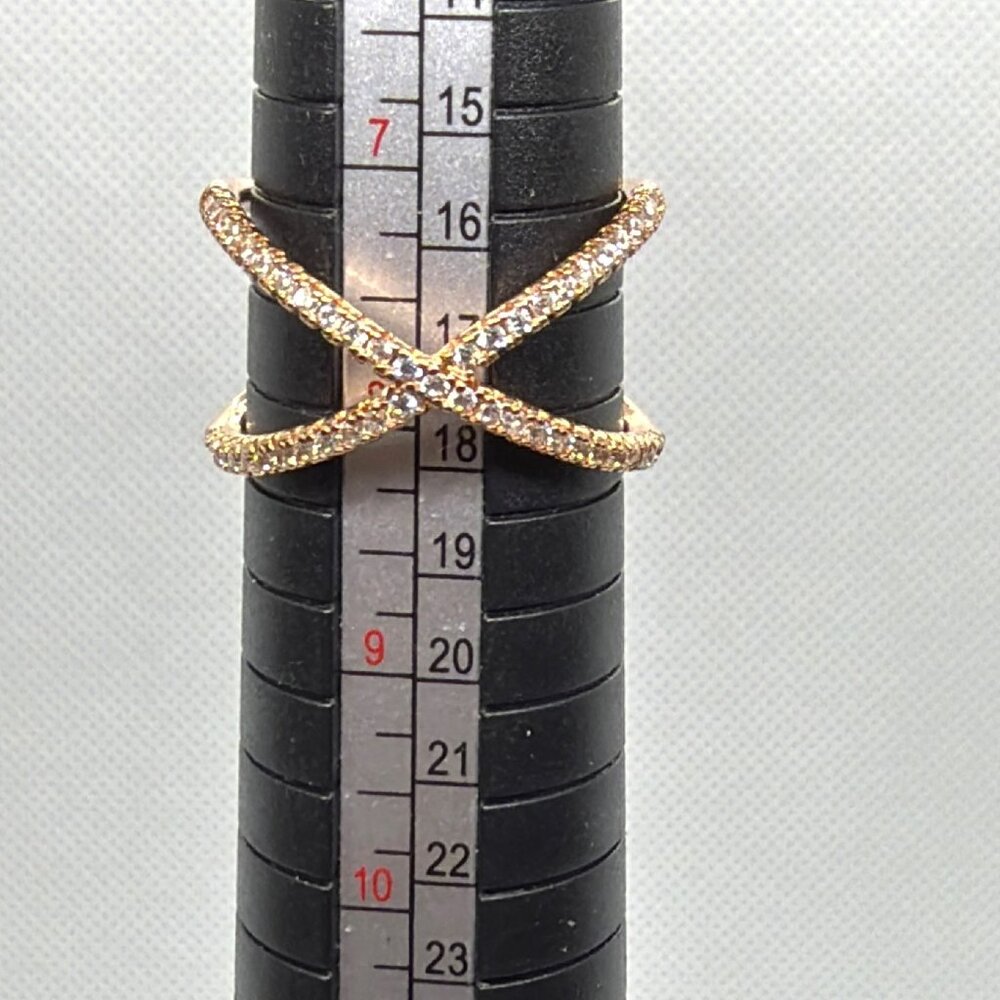 NEW 925 Silver Rose Gold Vermeil Pave CZ Criss Cross Ring Architectural Size 8 - Picture 10 of 16